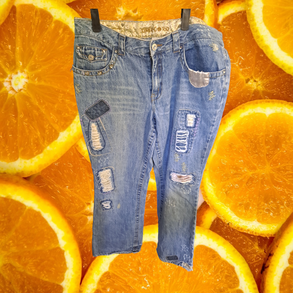 Limited Too Simply Low Distressed Patched Jeans Size 18 1/2 View 4